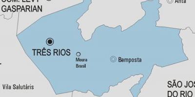 Karta över Três Rios kommun