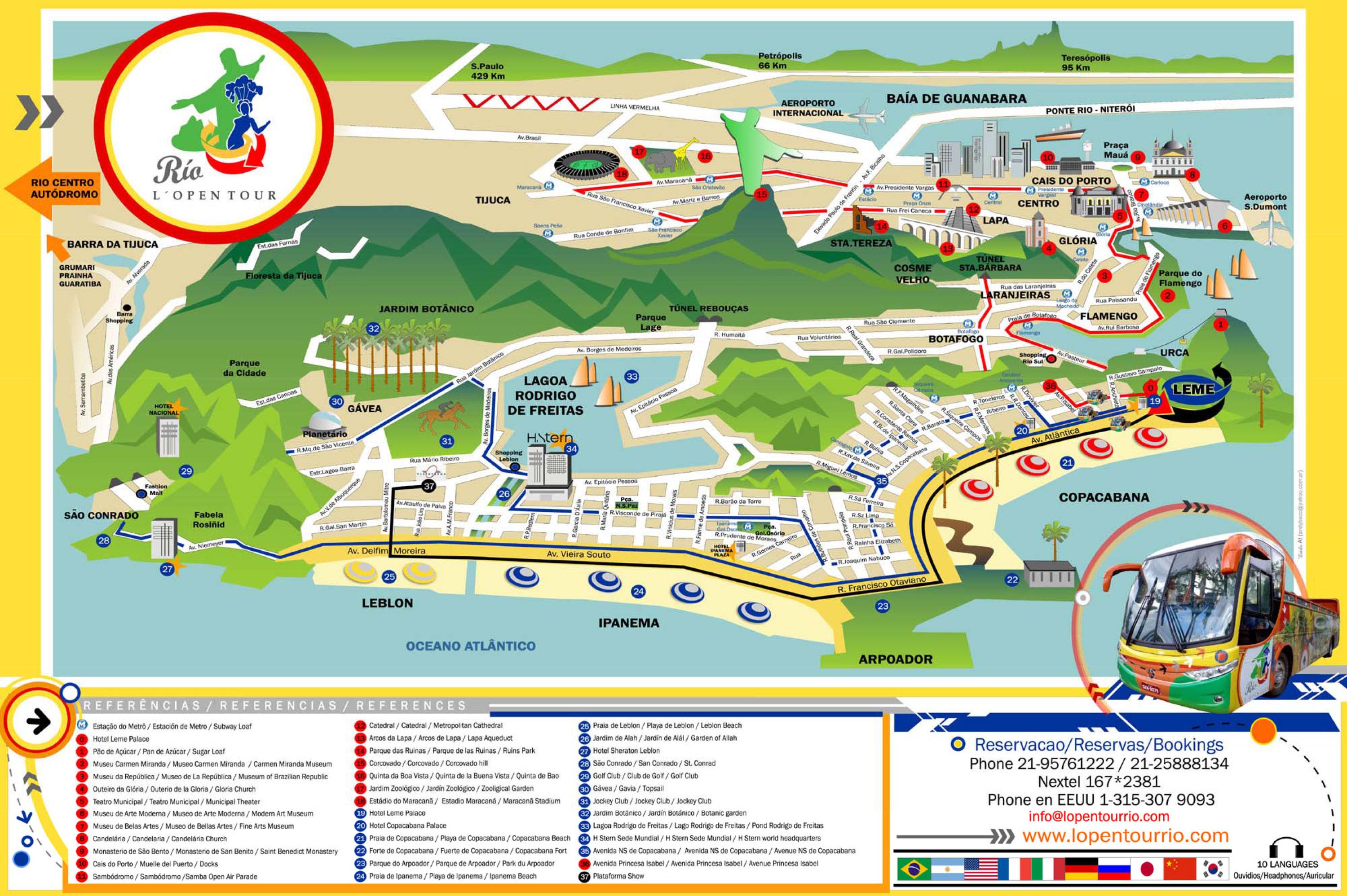 karta de Sightseeing buss Rio de Janeiro karta   Karta över Sightseeing  karta de