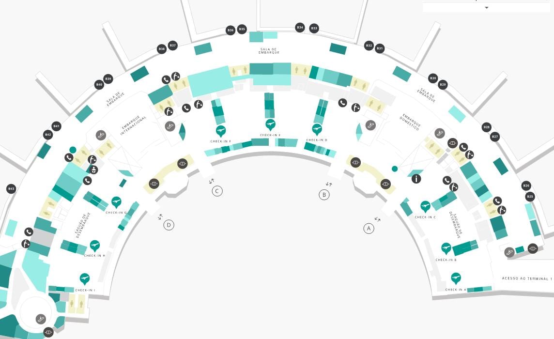 Karta över flygplatsen Galeão Terminal 2 Nivå 3