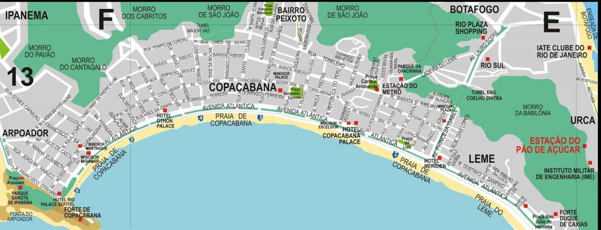 Karta över stranden i Leme