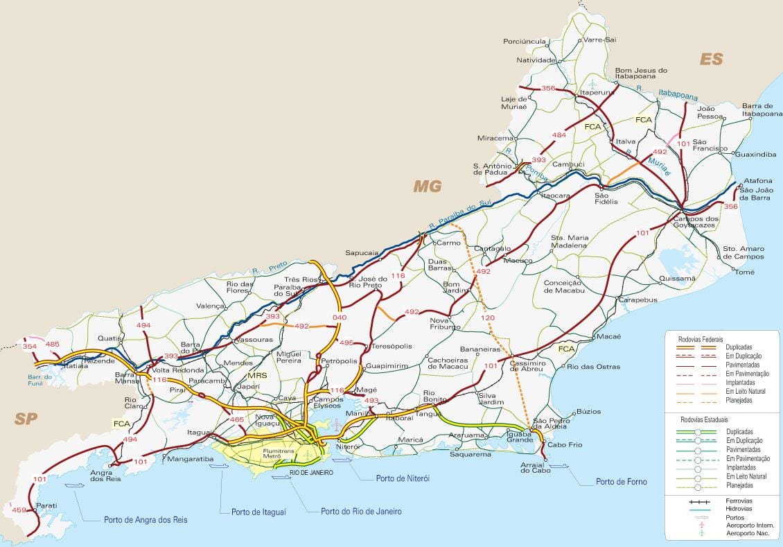 Karta över motorvägar Rio de Janeiro