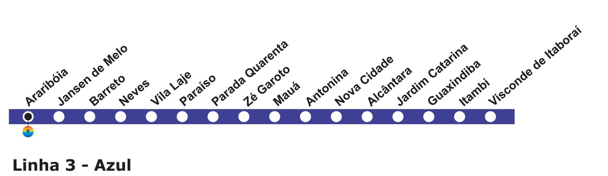 Karta över Rio de Janeiro metro - Linje 3 (blå)
