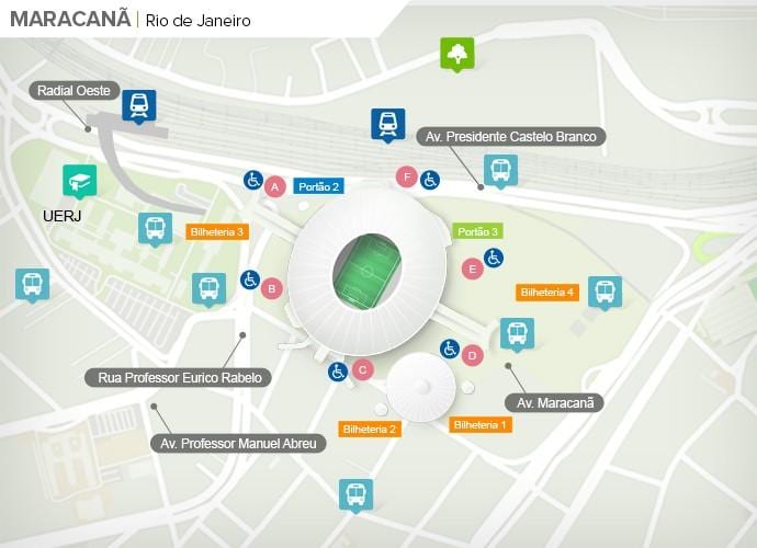 Karta över stadion Maracanã accès