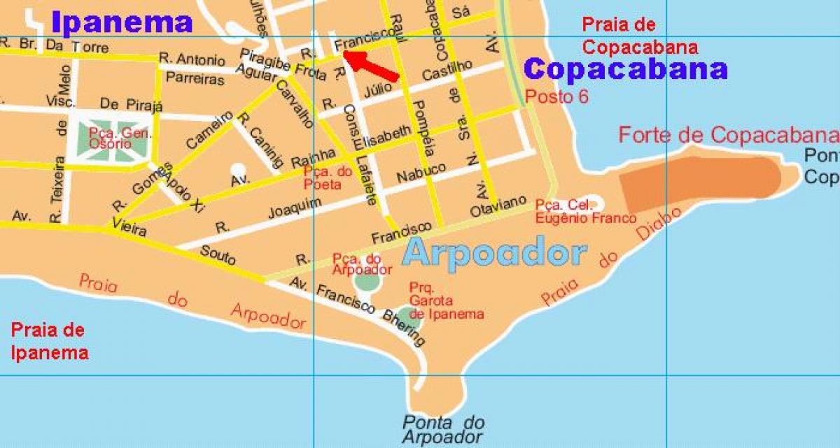 Karta över stranden Arpoador