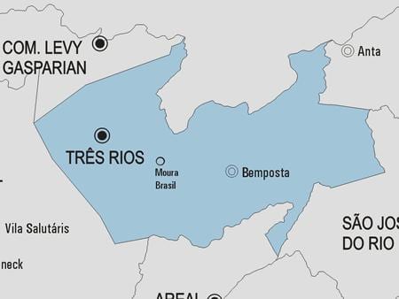 Karta över Três Rios kommun