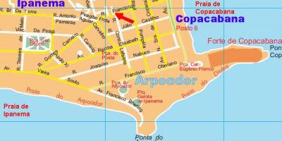 Karta över stranden Arpoador,